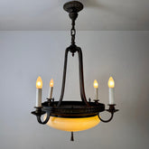 Antique Four-Arm Chandelier, Cut Milk Glass Bowl, Dark Bronze Finish, Sku: 033176